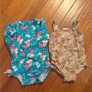 H&M and Ruffle Butts set Kids Floral Bodysuit Set - Blue and Brown